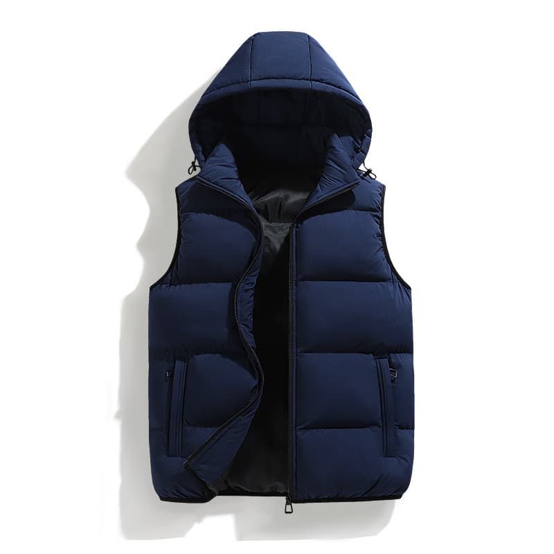Men's Autumn/Winter Warm Vest, Hooded, Loose-fitting, Solid Color, Standard Design, Cotton Vest