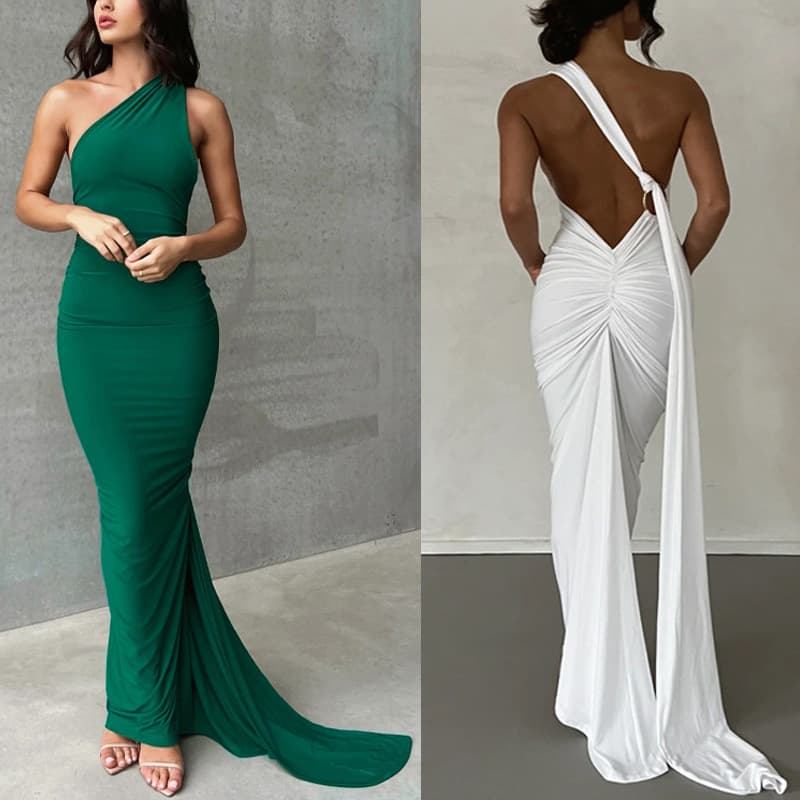 Factory direct sales 2024 dress backless tight high waist skirt elegant temperament single sloped shoulder floor-length dress long skirt
