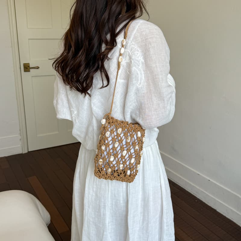 Hollow Jade Bead Handwoven Phone Bag 2026 New Vacation Beach Bag Crossbody Handbag Small Bag