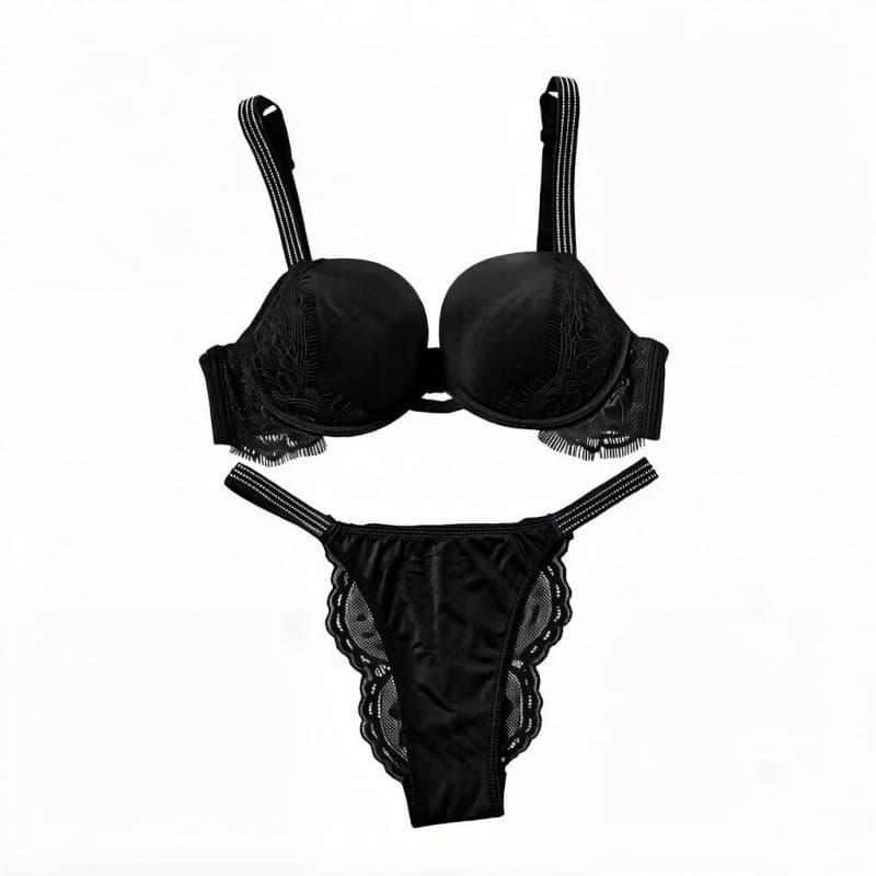 European and American Cross-Border Sexy Lingerie Set Thin Lace Bra Push-Up Deep V Sexy Bra Set