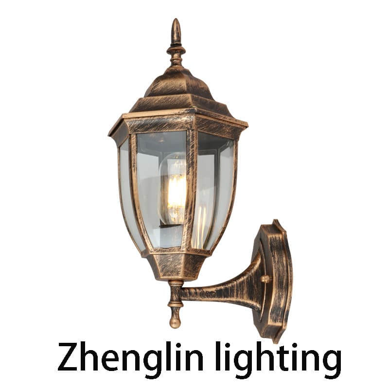 LED outdoor waterproof European retro garden villa landscape decorative gate light, curved hexagon outdoor balcony wall lamp