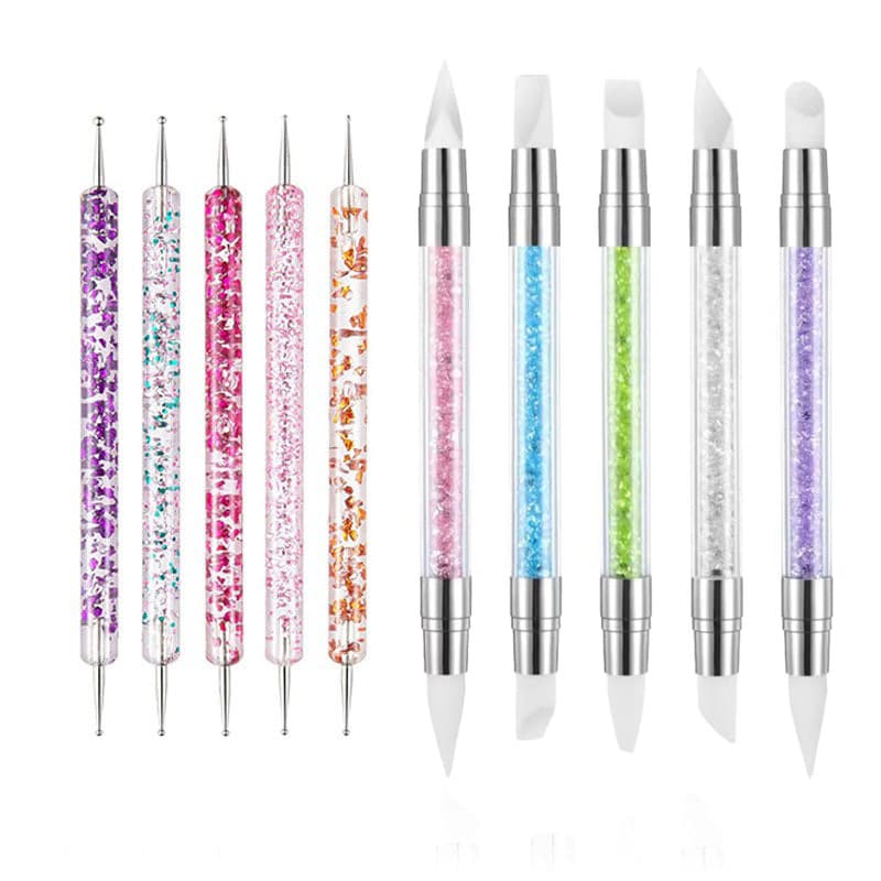 Factory Wholesale Wooden Dotting Pen 5-Piece Dual-Ended Dotting Pen Embossing Pen Acrylic Dotting Pen Nail Art Pen Set