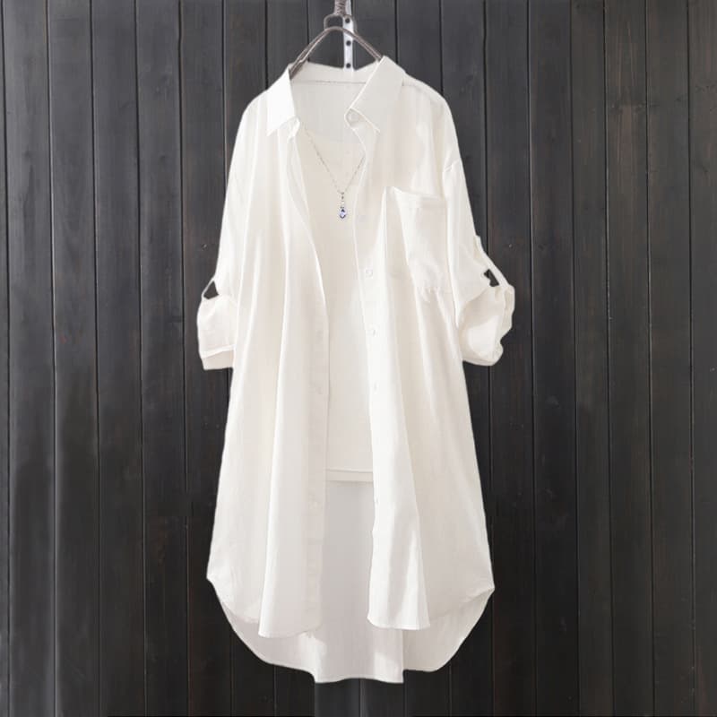 Plus Size Cross-Border Women's Long Solid Shirt, Artistic Vintage Blouse, Designer Niche Top