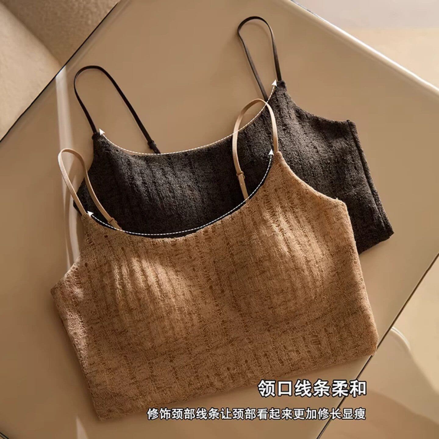 New Hollow Knit Camisole Top Slimming Sequin Fitted Base Layer Women's Thin Strap Backless