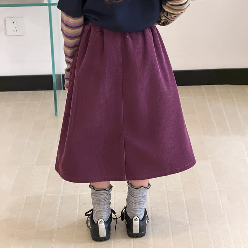 Aimo Beibei Kids' Draped Comfort Casual Mid-Length Skirt for Girls, Trendy Corduroy Cargo Skirt