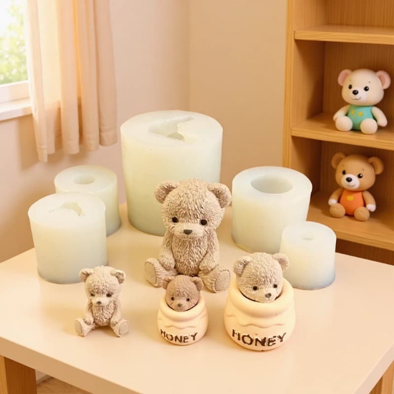 Internet celebrity teddy bear honey jar bear head silicone mold chocolate cake plaster ornaments glue decorative cartoon mold