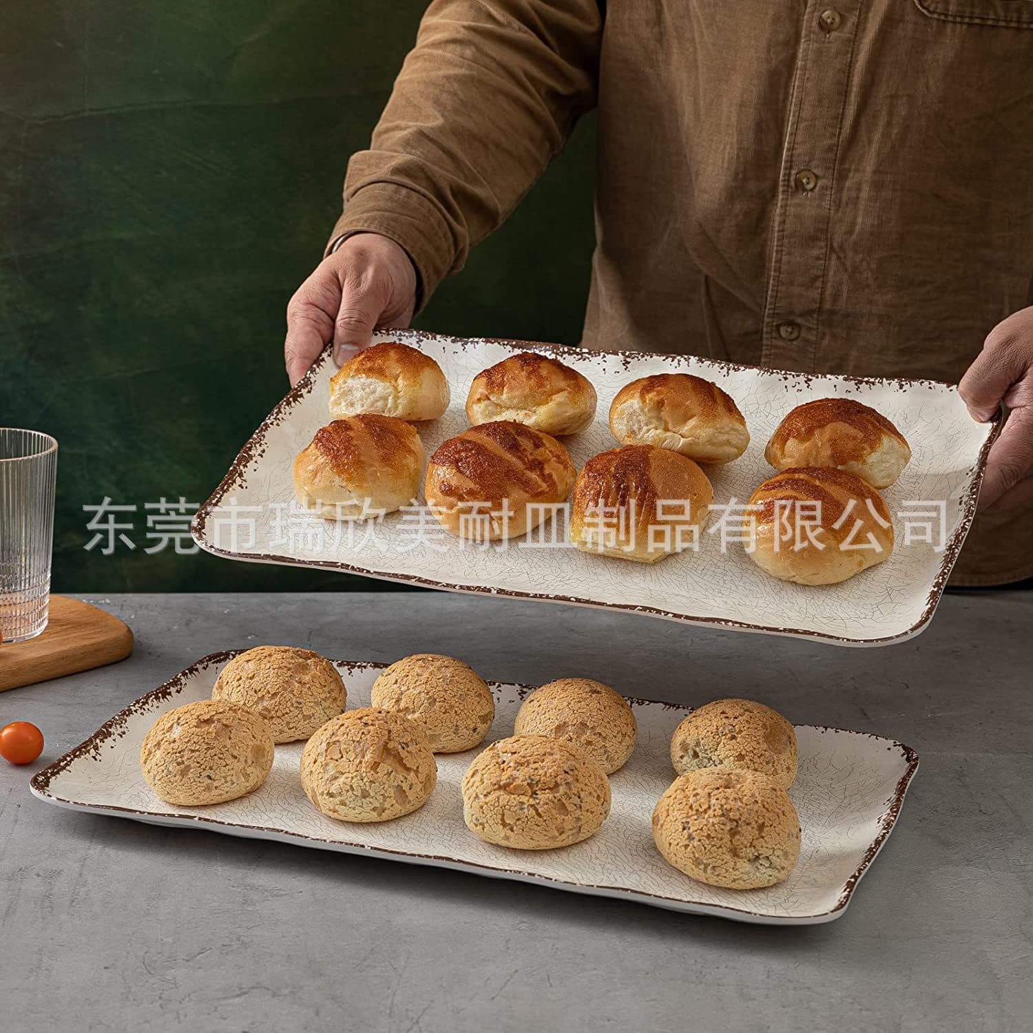 Creative Pizza Serving Tray Rectangular Cracked Melamine Tray Pastry Bread Hotel Catering Wedding Tray
