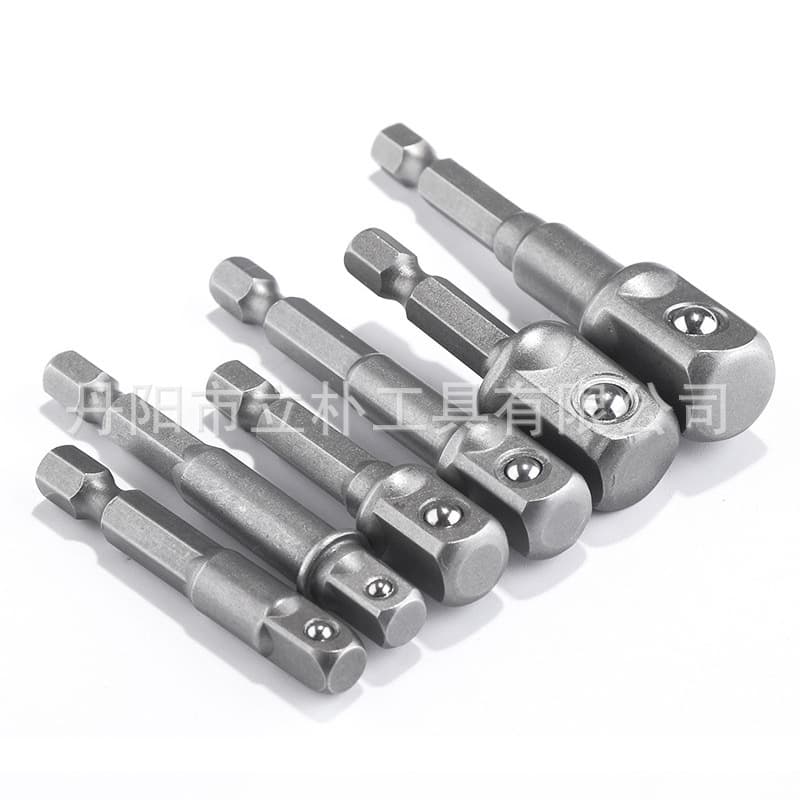 8-piece natural color set of electric screwdriver pneumatic conversion adapters, 1/2" square drive, 3/8", 1/4" hex shank.