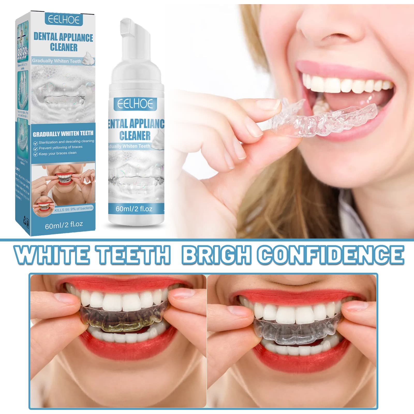 EELHOE Orthodontic Appliance Foam Cleaner - Braces Cleaning Care Stain Remover Foam Cleaner