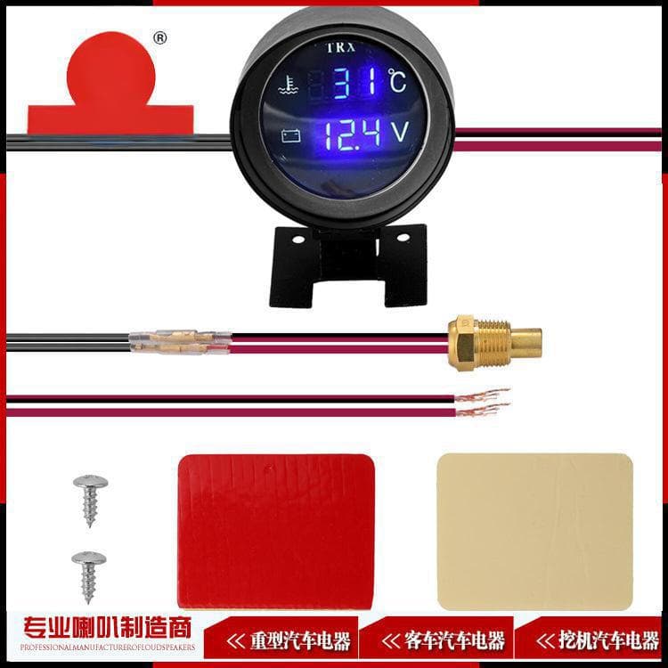 12V/24V Universal Water Temperature and Voltage Meter Combined Meter, Round Digital Display LCD Water Temperature and Voltage Meter