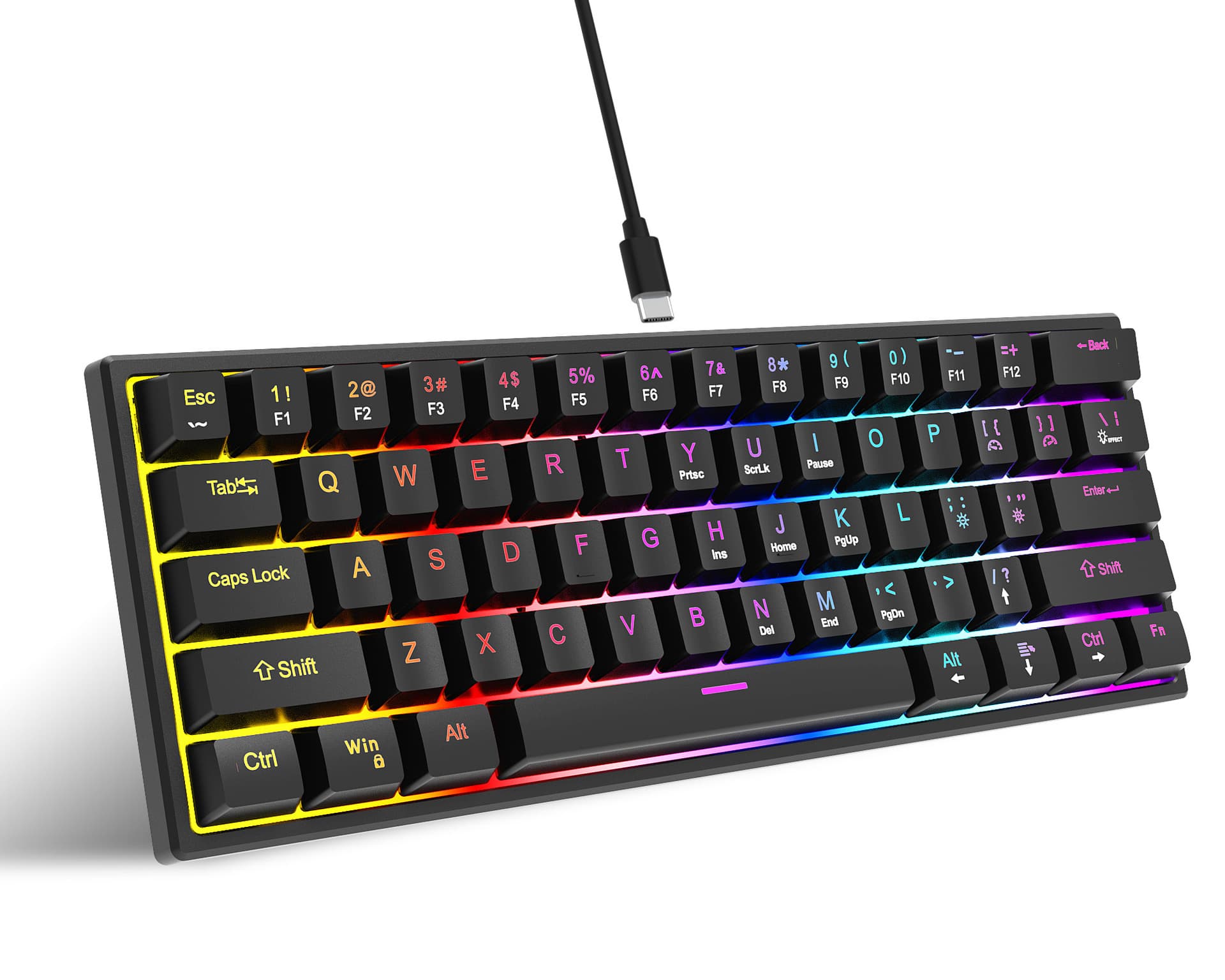 K61 Wired Mechanical Keyboard with Blue Switches, RGB Gaming Backlit, Type-C, for Laptops, Cross-border Wholesale