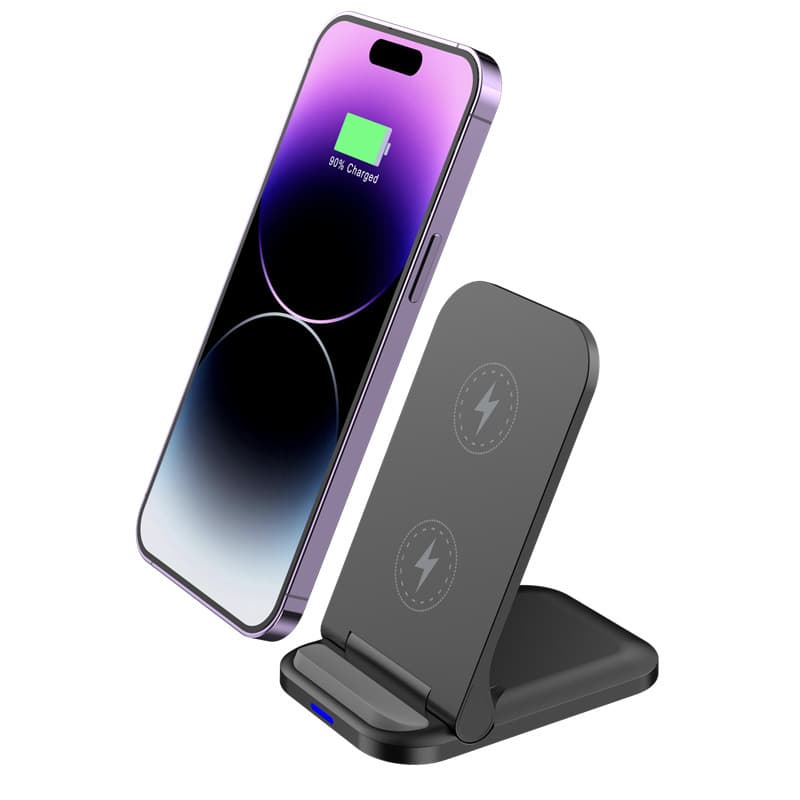 Vertical Desktop Wireless Fast Charging Foldable Phone Stand Wireless Charger Dual Coil Wireless Charging 15W