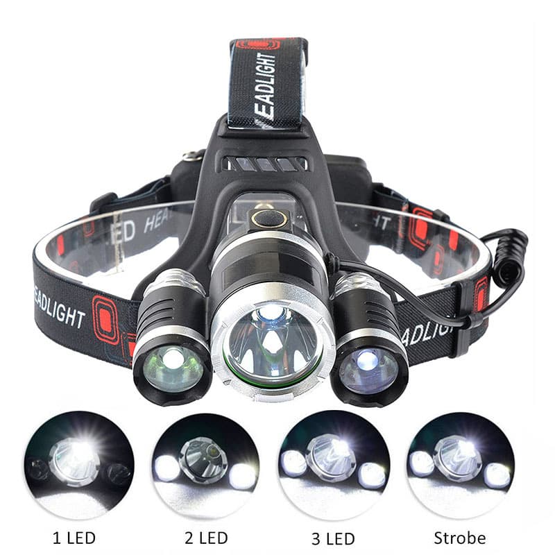 USB Rechargeable 3T6 High-Power Headlamp with Aluminum Alloy Reflector