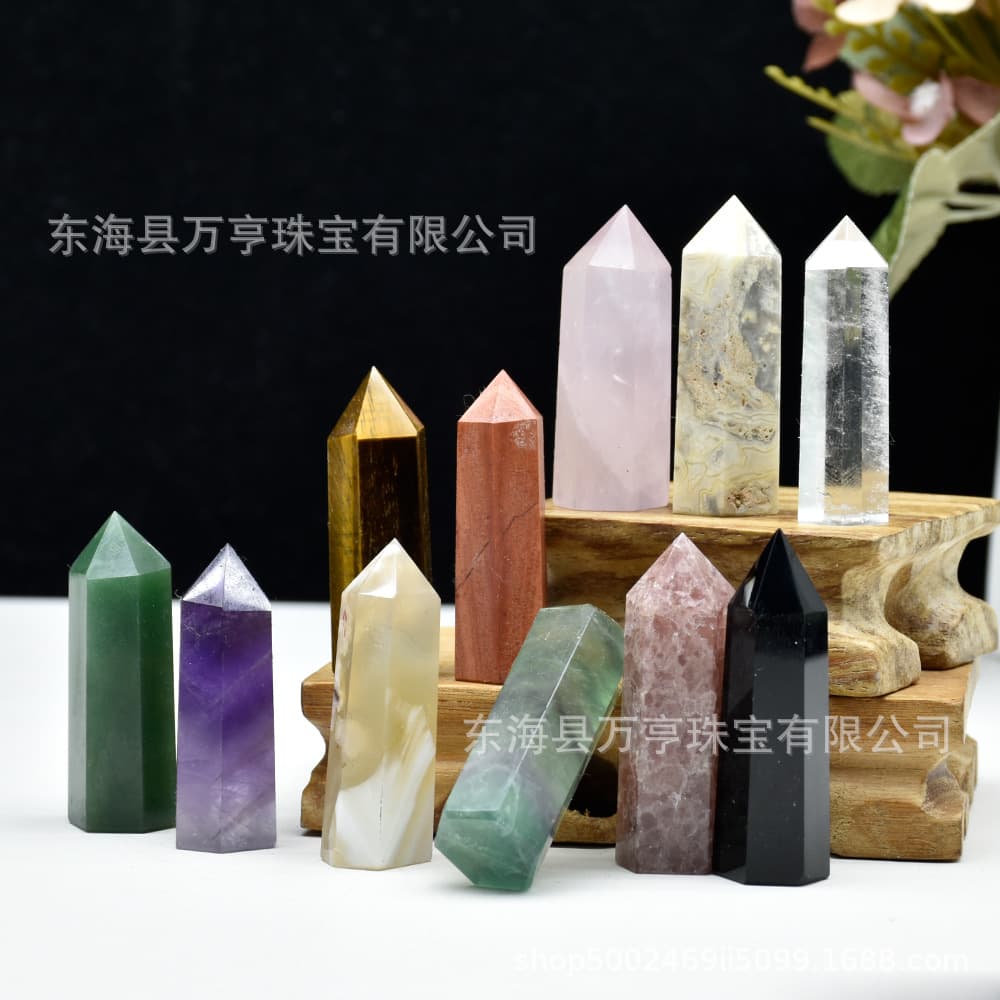 Natural White Pink Yellow Amethyst Hexagonal Single-Pointed Pillar Raw Stone Polished Multi-Material Energy Gemstone Crystal Pillar Ornament