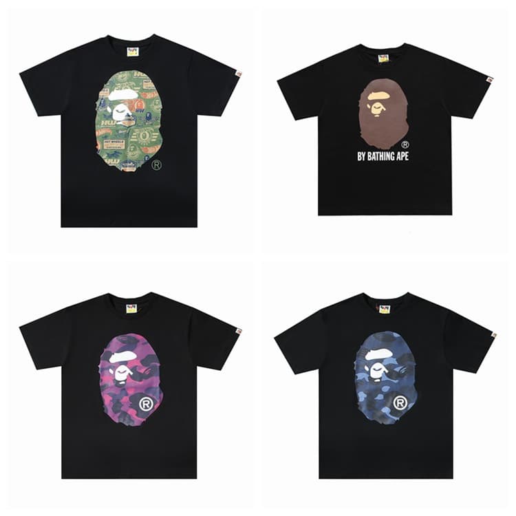 We have long-term cross-border trendy brand men's and women's couple T-shirt men's digital letter round neck short-sleeved ape head bape foreign trade