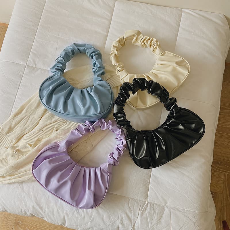 Hot-Selling Cross-Border New Korean-Style Single-Shoulder Dumpling Bag French-Style Bag Fashion Pleated Handbag Underarm Bag