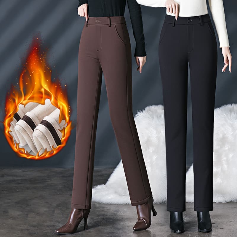 Down Silk Fleece-Lined Thick Straight-Leg Pants for Women 2026 New Winter Style Middle-Aged Mom Pants High-Waisted Casual Long Pants
