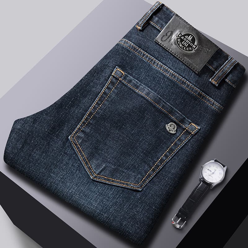 Three-standard complete foreign trade cross-border jeans men's trendy brand stretch straight long pants original European goods 2025 new style