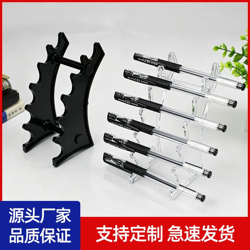 6-position Transparent Plastic Ballpoint Pen Holder Eyebrow Pencil Cosmetic Display Stationery Fan-shaped Display Stand