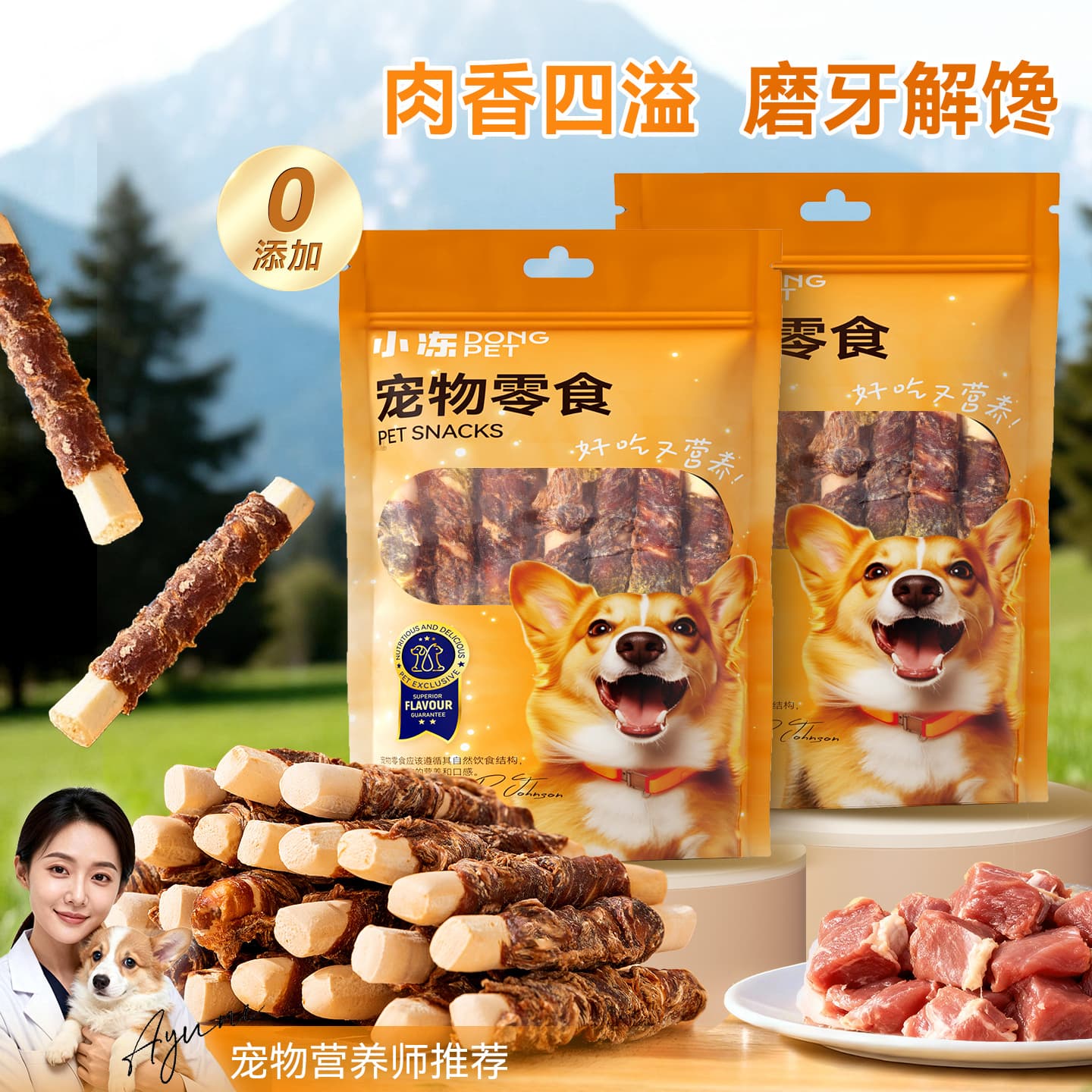 Dog snacks, chicken and kraft donuts, duck jerky, chicken and kraft rolls, teeth cleaning and bite-resistant teething snacks