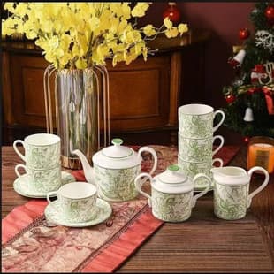 European Bone China Coffee Set Ceramic Lily of the Valley Coffee Pot Teapot Sugar Pot Milk Jug Coffee Cup Set Gift