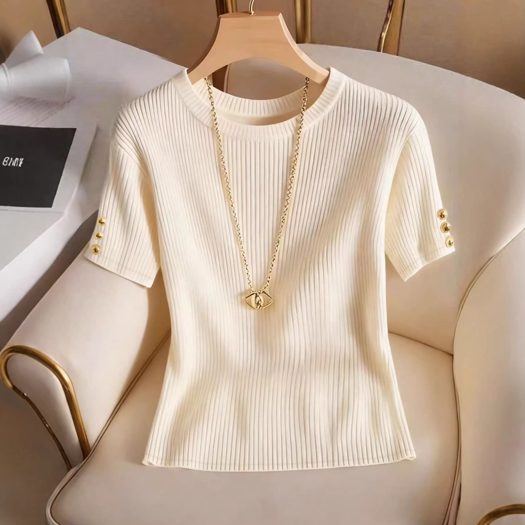 Cross-border 2026 new women's solid color sweater round neck short sleeve slim fit and versatile
