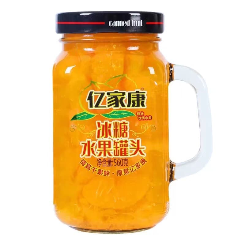 Fresh Fruit Crystal Sugar Orange Cans, 560g per Jar, 3 Jars Pack, Glass Cup, Viral Dorm Snack, Wholesale by Case
