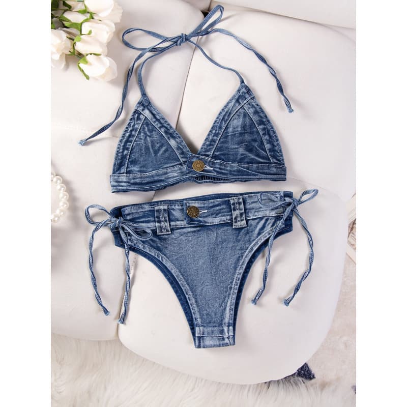 071# Amazon New Sexy Denim Bikini Beach Set Bikini Two-Piece Swimsuit Influencer