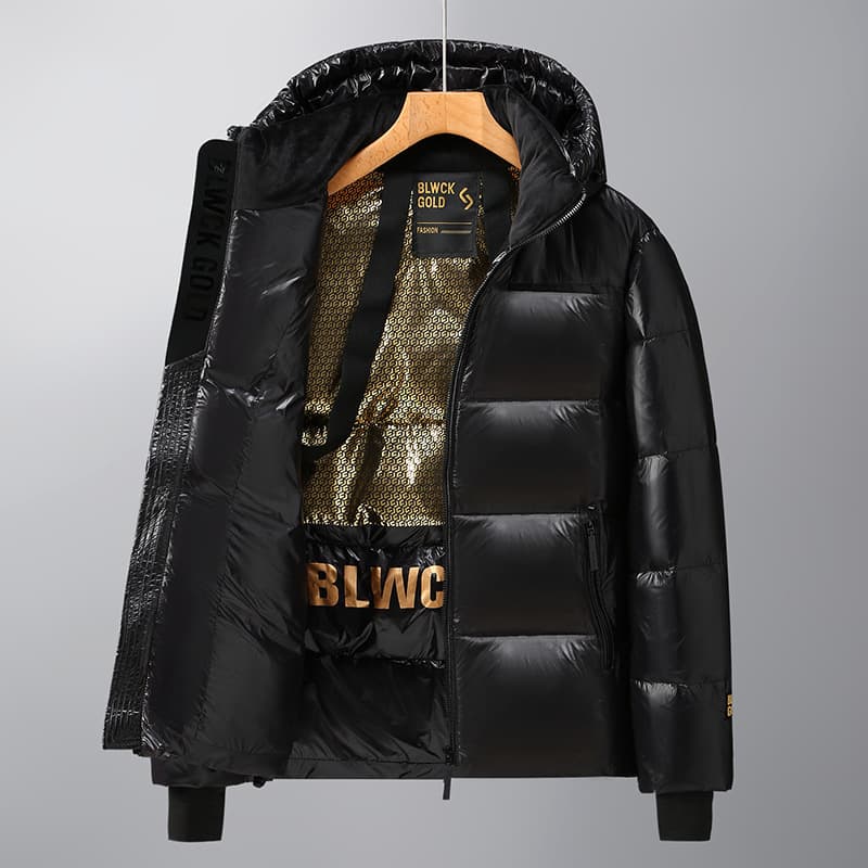 Black Gold Short Hooded Down Jacket Unisex Thickened Warm Men's Couple Coat Winter Outdoor Puffer