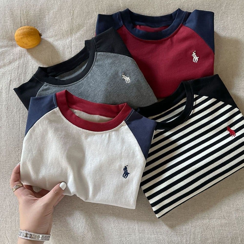 Pure Cotton T-Shirt Long Sleeve Spring/Autumn 2026 New Color-Block Striped Streetwear Men Women Kids Inner Layer Top
