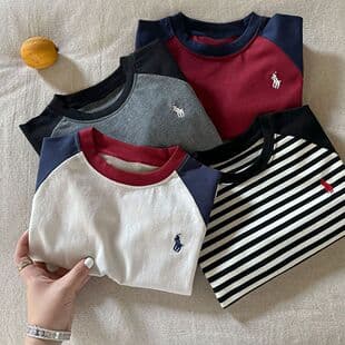 Pure Cotton T-Shirt Long Sleeve Spring/Autumn 2026 New Color-Block Striped Streetwear Men Women Kids Inner Layer Top
