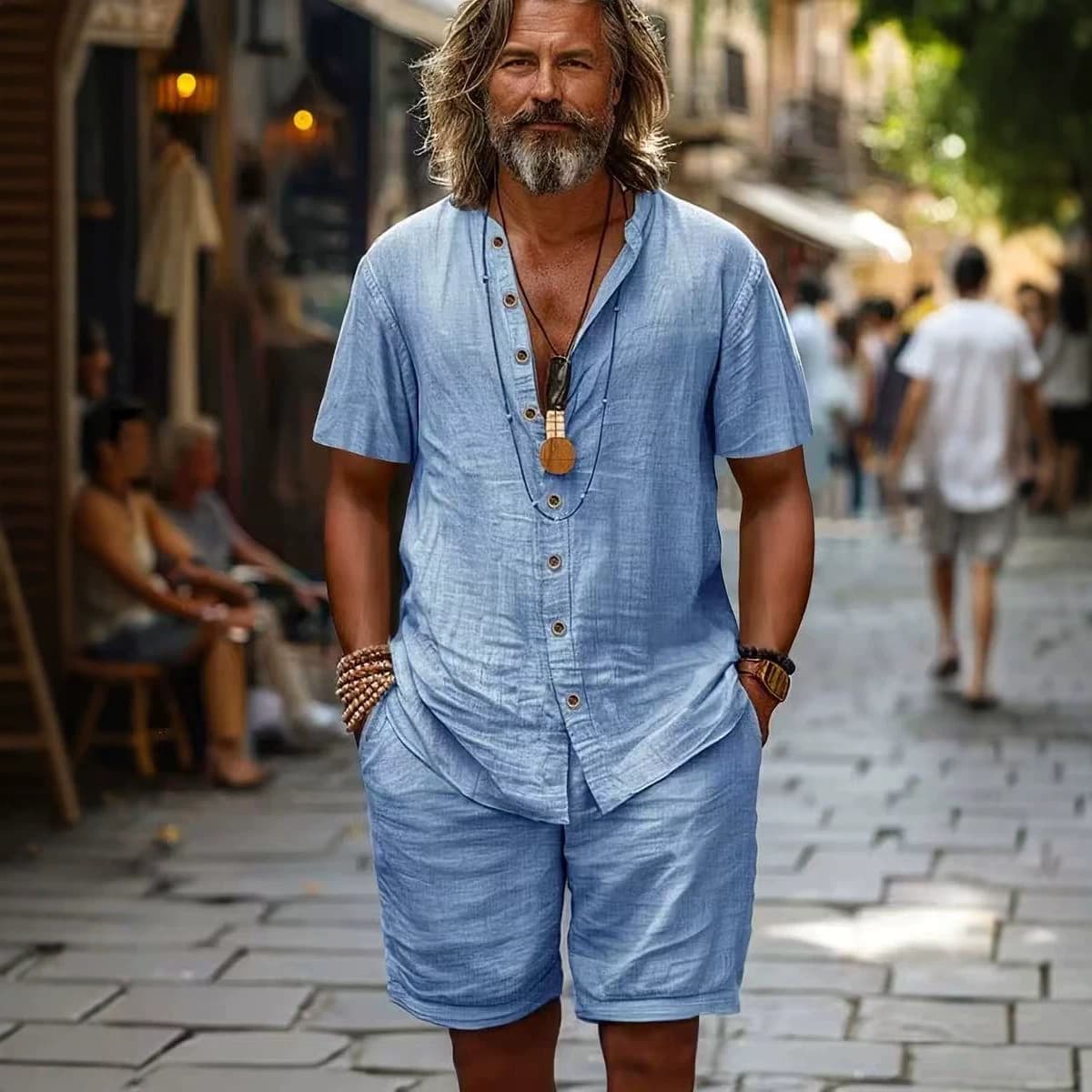 Cross-border 2026 new summer men's casual men's short-sleeved denim suit breathable explosive denim shirt suit