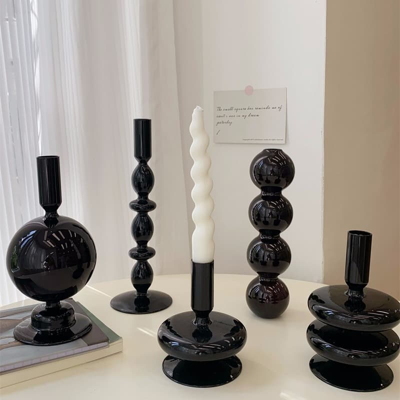 Black Glass Candle Holder, Ins Nordic Style Light Luxury Home Candle Stand, Living Room Tabletop Decorative Ornament