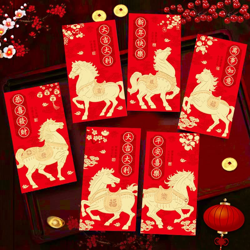 Ruixiang 2026 Year of the Horse Red Envelopes, New Cartoon Horse Zodiac Creative 3D "Lai See" Packets, New Year Red Envelope Bags Wholesale