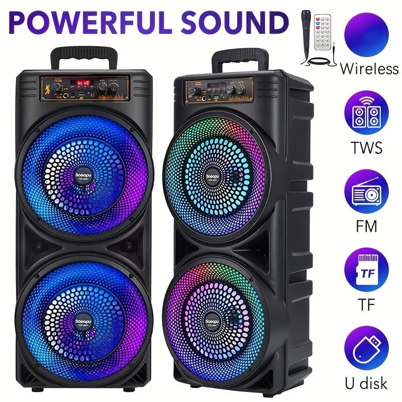 6000W Wired Speaker with Dual 8.5" Subwoofers RGB Party