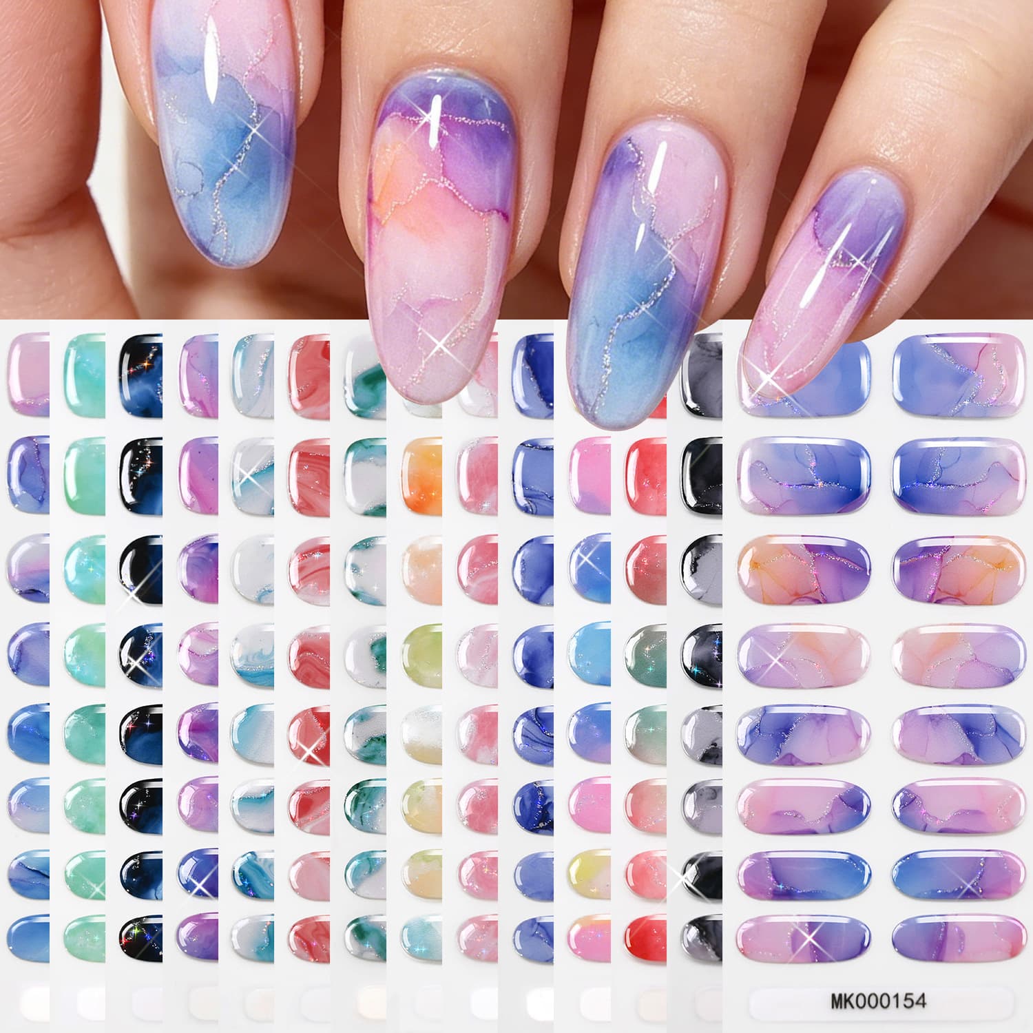 16-piece no-bake gel stickers with marble pattern, fission and smudge, do not hurt nails, easy to remove, finger beautification stickers