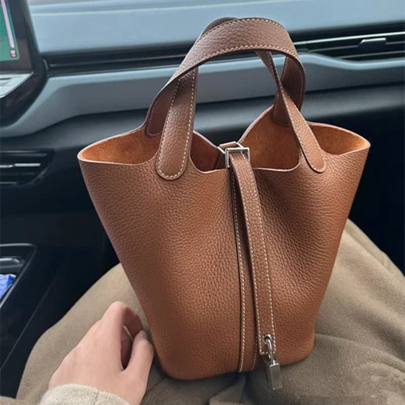 Custom Premium Top-Layer Cowhide Basket Bag for Women Genuine Leather Bucket Bag Large Capacity Mother Bag 2025 New Handbag