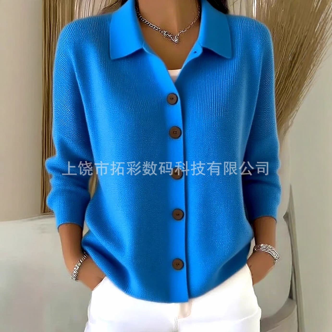 2025 European and American Cross-Border Knitted Cardigan Button Women's Sweater Coat Autumn and Winter New Solid Color Casual Fashion Women
