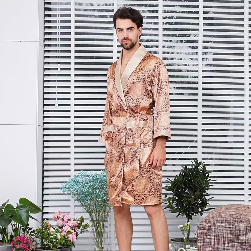 Cross-Border Men's Summer Silk Shorts, Nightgown, Thin Suit, Ice Silk Bathrobe, Pajamas, Plus Size Bathrobe