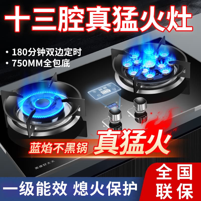 Dual burner gas stove for home, desktop or built-in high flame, compatible with LPG and natural gas, from foreign trade supply chain factory.