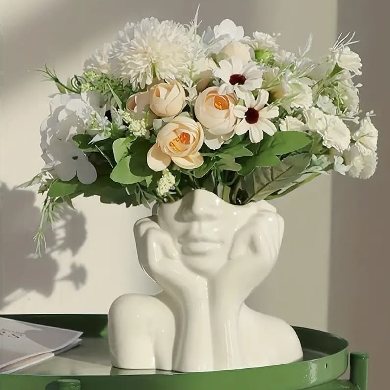 Cross-border Nordic Resin Vase Face Human Hands Holding Cheeks Vase Home Decoration Tabletop Floral Arrangement