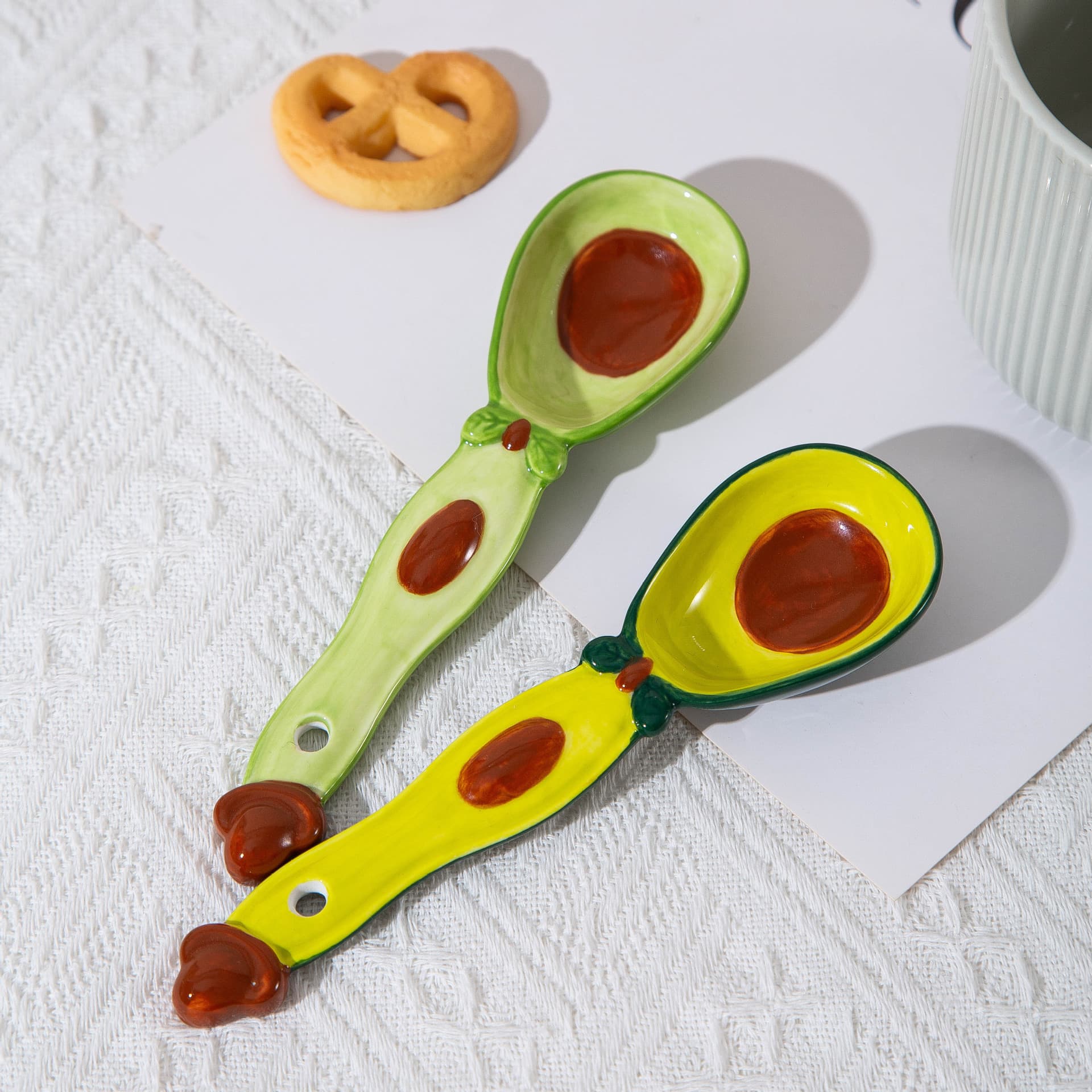 Cute Creative Soup Spoon, Fruit Spoon, Avocado Ceramic Spoon, Long Handle Spoon, High Appearance Baby Spoon