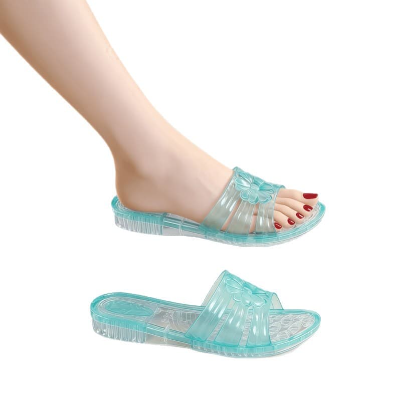 Mid-Age Outdoor & Indoor Transparent Fashion Low-Heel Slippers, Anti-Slip, Anti-Odor Crystal Sandals for Women, No Foot Odor