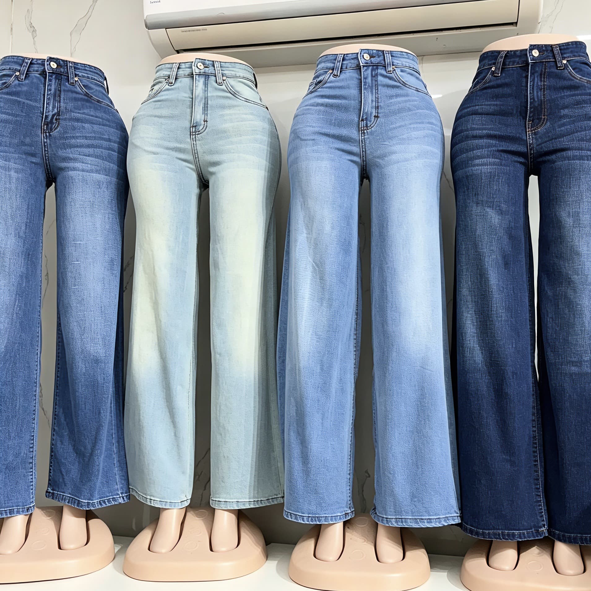 Boyfriend jeans in stock washed denim women's wide-leg jeans wholesale baggy jeans