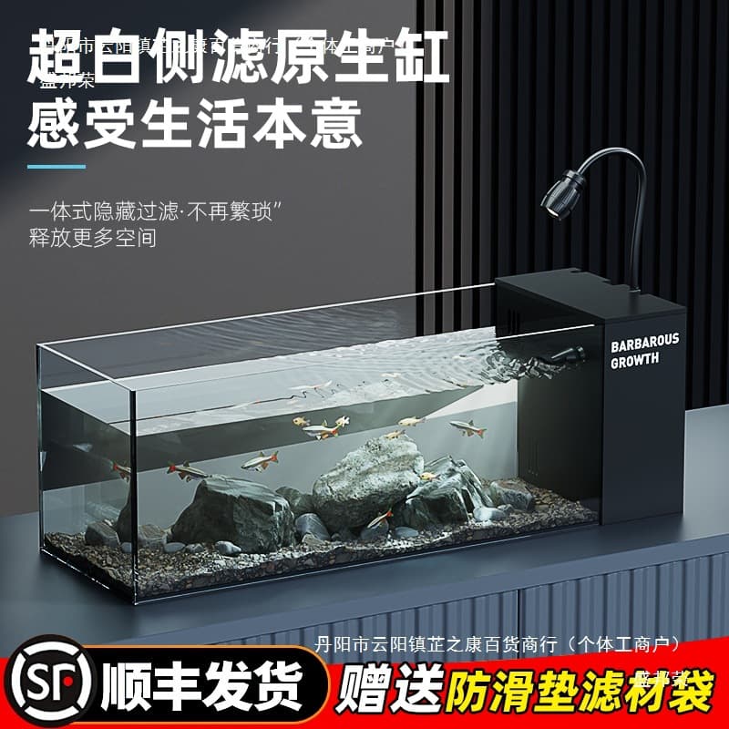 Desktop Stream Tank 2025 New Model Ultra Clear Glass Side Filter Self-Circulating Ecological Landscape Complete Set Small Living Room Aquarium