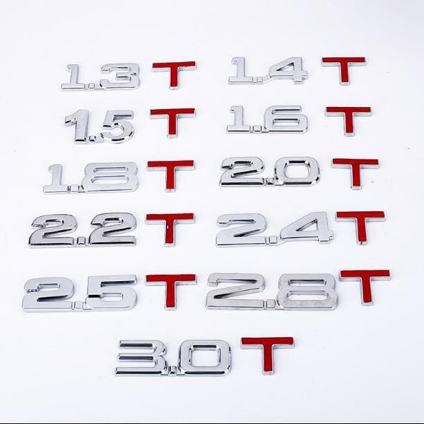 Car 3D Metal Emblem Badge Creative Modification Displacement Tail Badge 1.8T 2.0T 3.0T Sticker V6 4WD