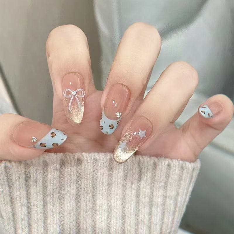 Trending Wearable Nail Tips with High-End Cat Eye Leopard Print French Manicure Detachable Cute Girl False Nails