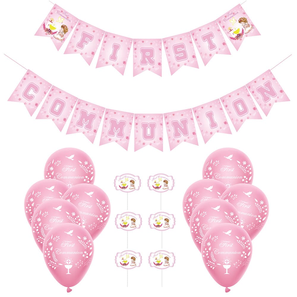 First Communion Party Decoration Suit Flag Balloons Cake Topper Combination