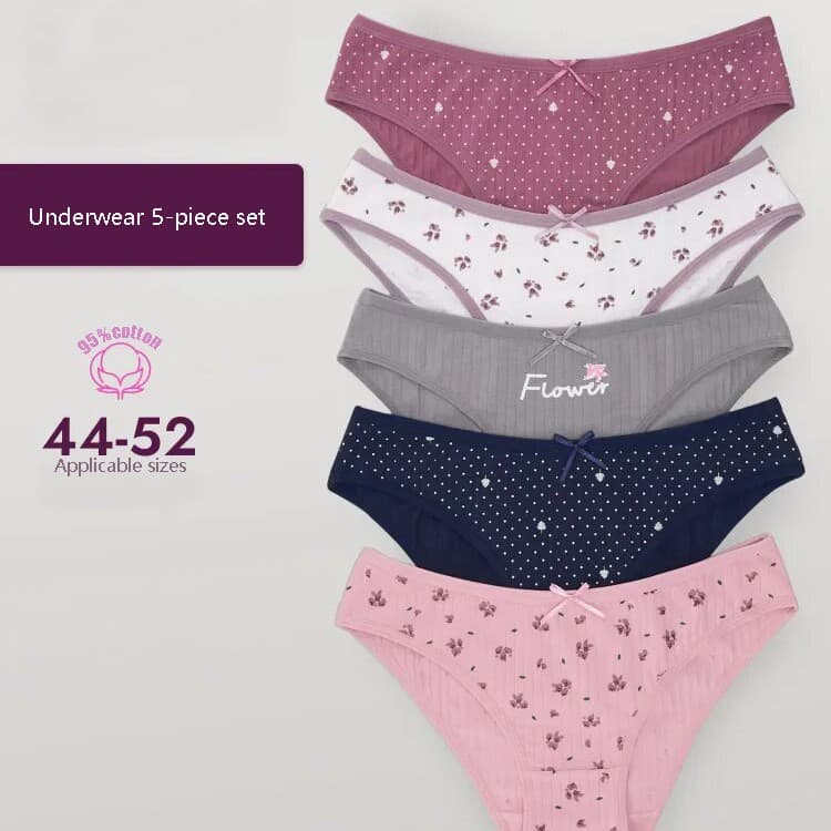 Cross-border Women's Underwear Korean Japanese Cute Print Butterfly Knot Student Low Waist Cotton Plus Size Triangle Panties