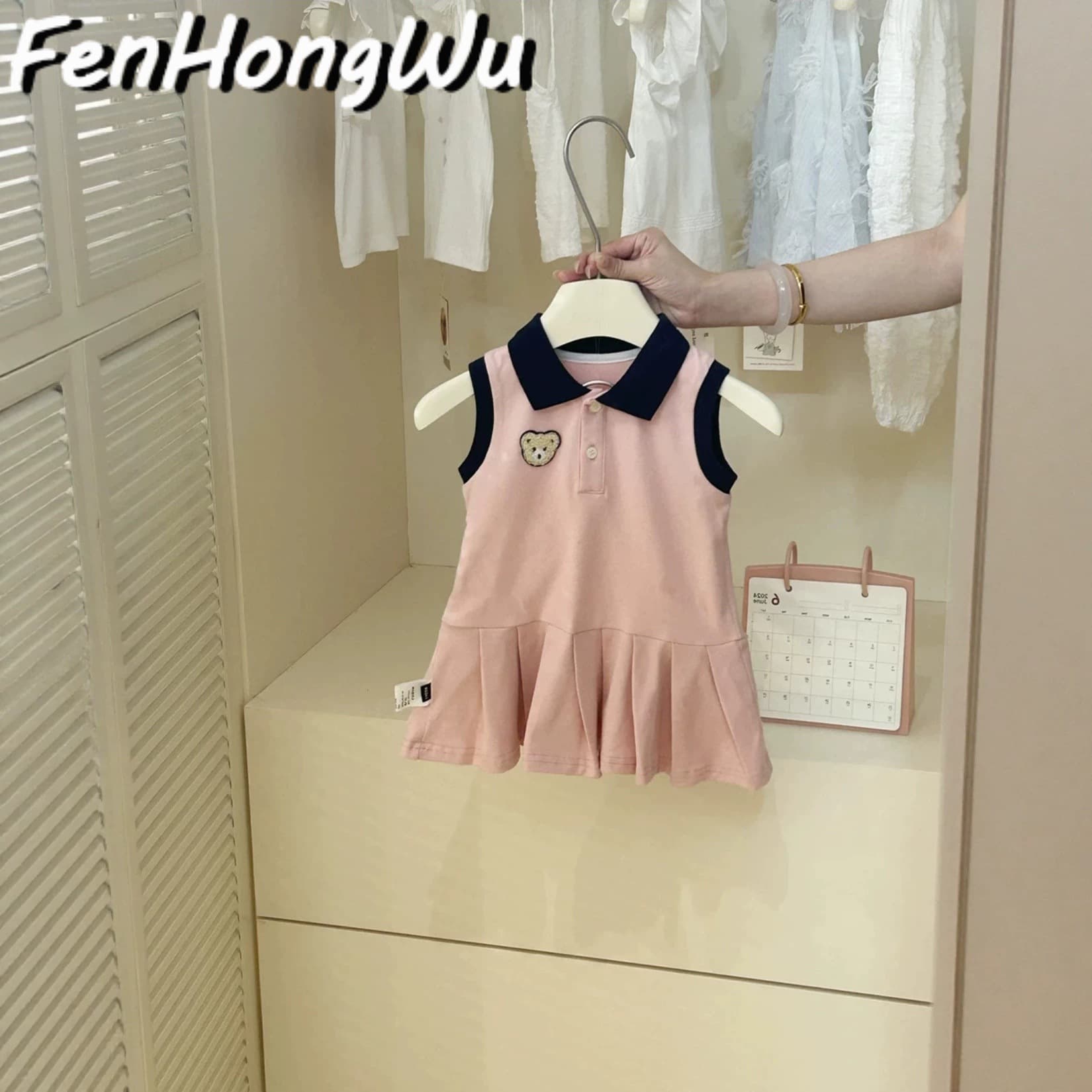 Pink House Summer New Girls Vest Dress Fashionable Children Patchwork Dress Baby School Style POLO Dress